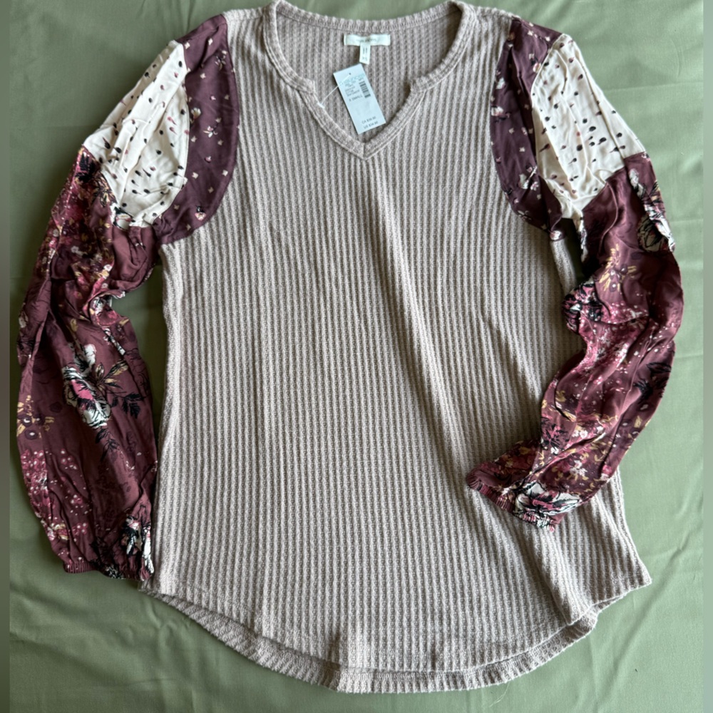 Maurices Beige and Burgundy Long Sleeve Top